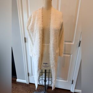 Ivory Fuzzy Longline Cardigan XS Cozy Soft Open Front